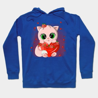 Funny cat with a big red heart Hoodie